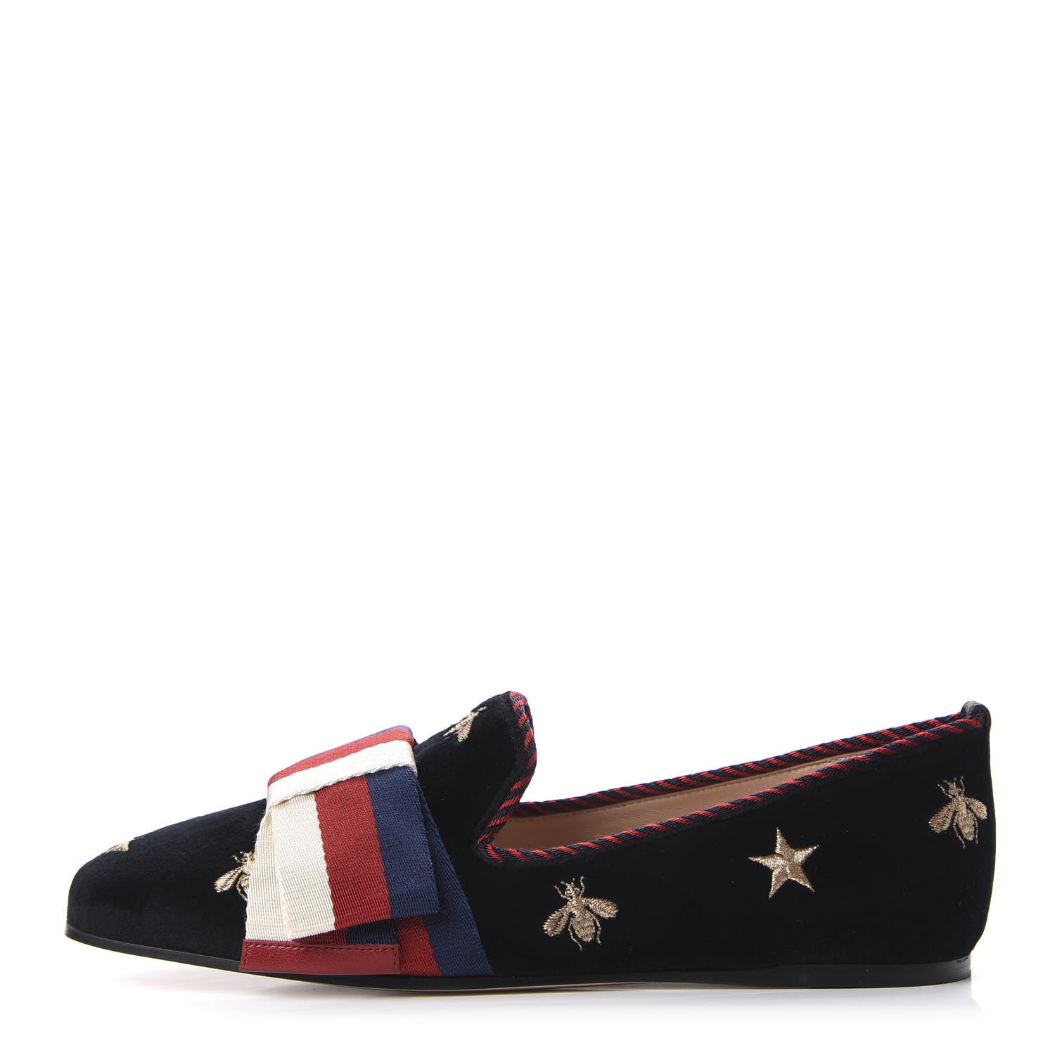 Gucci Velvet Bee Star Embroidered Sylvie Bow Loafers 36 Black 1 of 9