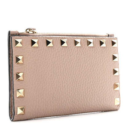 Valentino Garavani Grainy Calfskin Rockstud Coin Purse Card Holder Poudre 3 of 8
