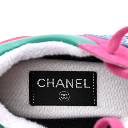 Chanel Nylon Calfskin Suede CC Sneakers 35 Pink Green 7 of 9