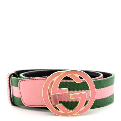 Gucci Canvas Web Interlocking G Belt 80 32 Green Pink 1 of 6