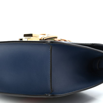 Gucci Vitello Fontanella Web Mini Sylvie Top Handle Bag Blue Agata 9 of 9