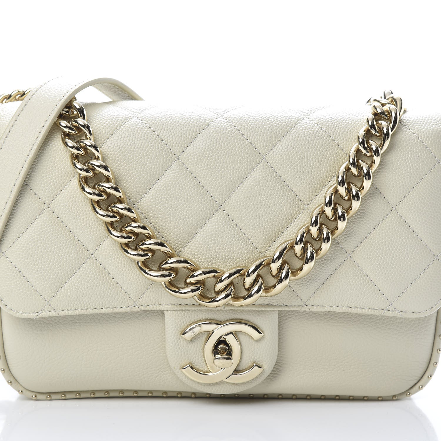 Chanel Caviar Quilted Small Studded Flap Off White 8 of 10