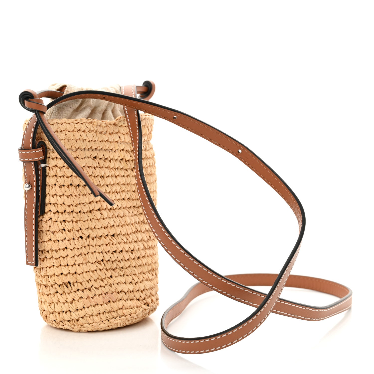 Loewe Calfskin Raffia Paulas Ibiza Bucket Bag Natural Tan 3 of 10