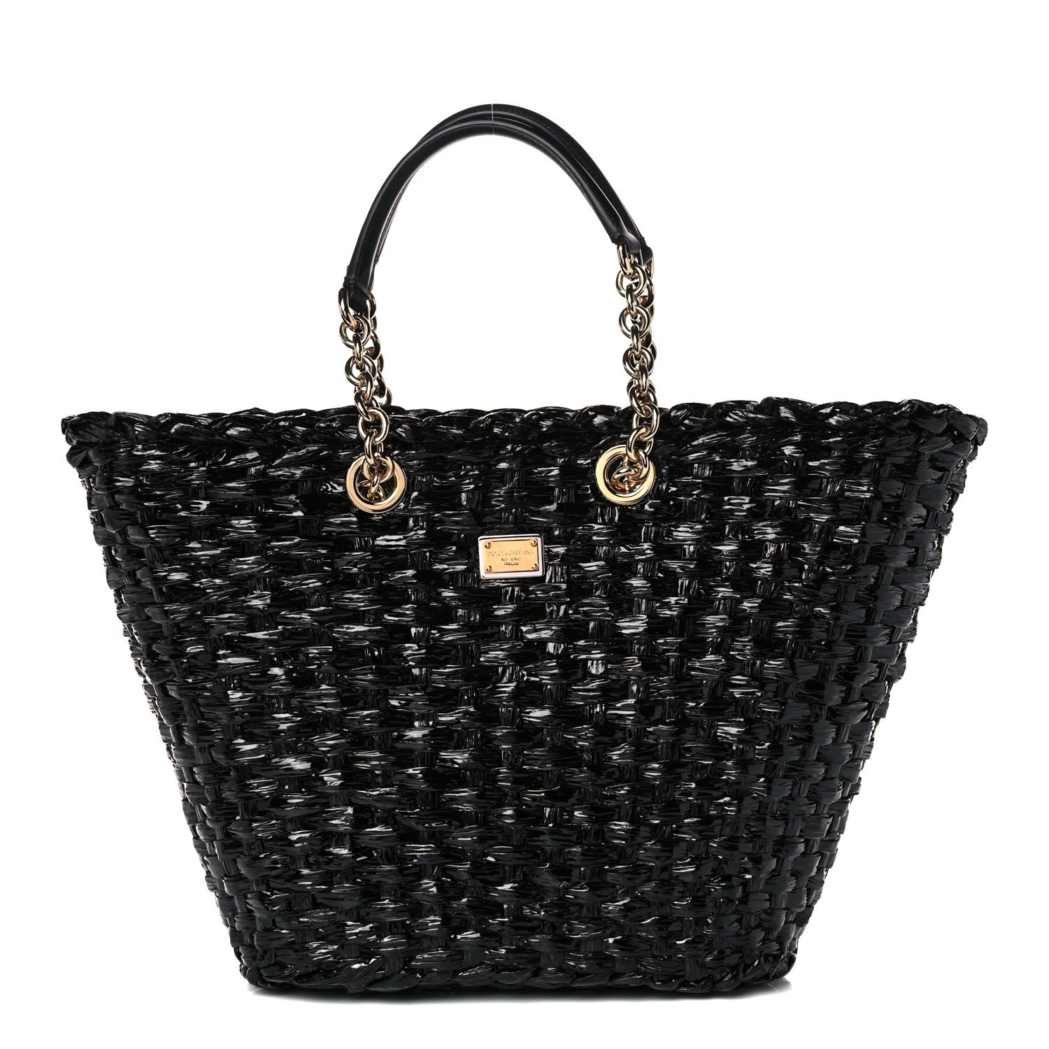 Dolce & Gabbana Vernice Vitello Raffia Woven Coffa Tote Black 1 of 11