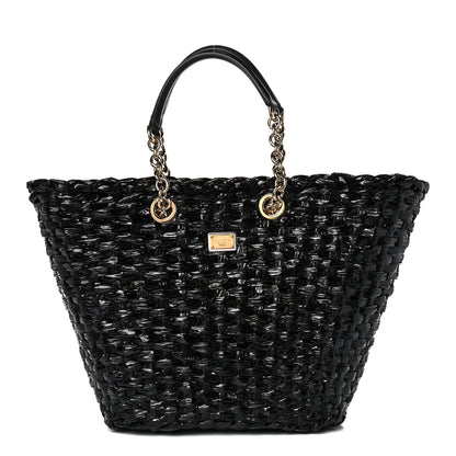 Dolce & Gabbana Vernice Vitello Raffia Woven Coffa Tote Black 1 of 11
