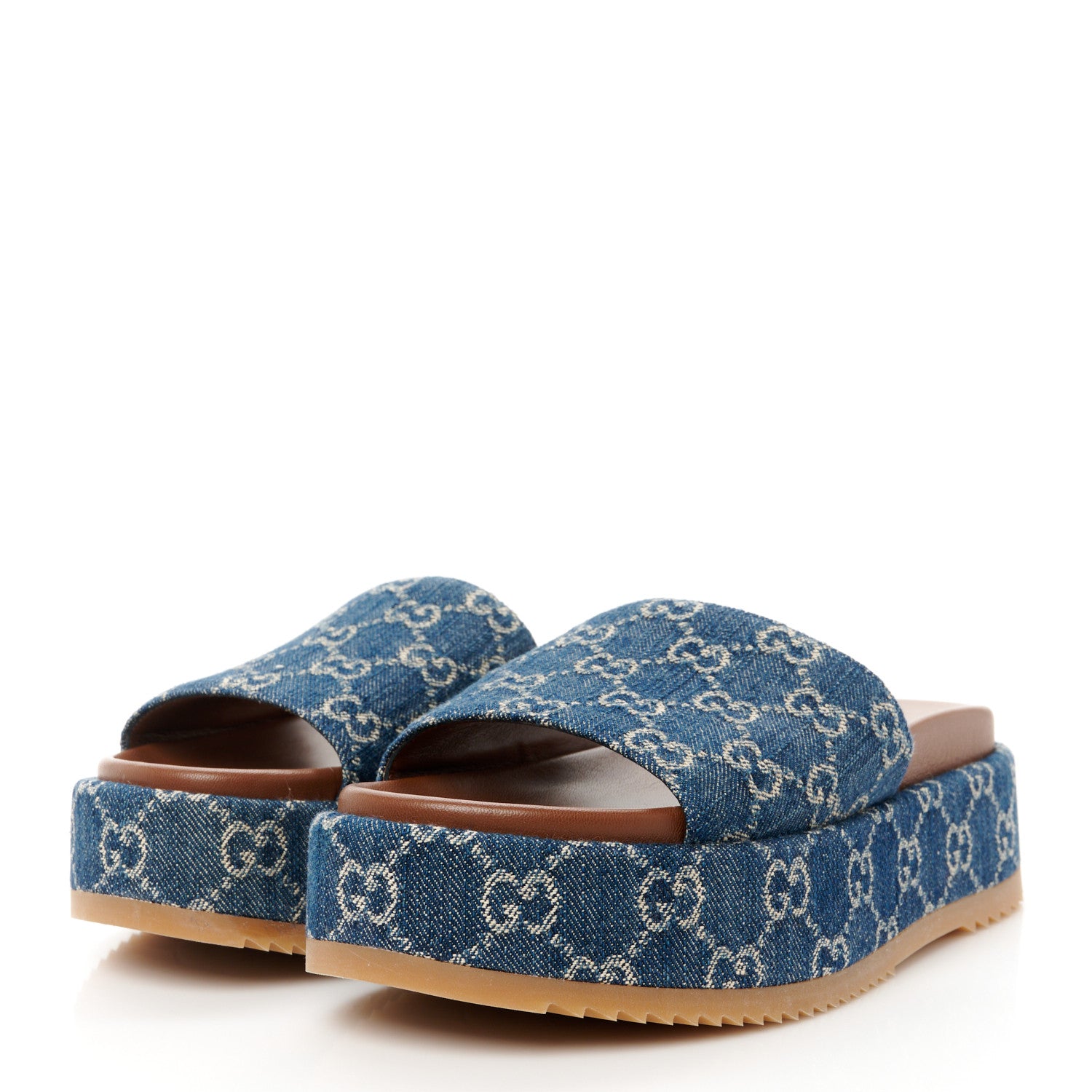 Gucci New Denim GG Monogram Angelina Platform 55mm Slide Sandals 38.5 Blue Tea 3 of 9