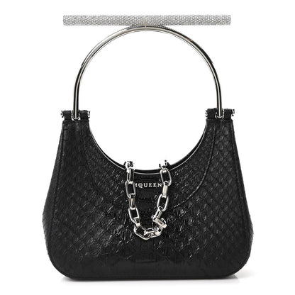 Alexander McQueen Snakeskin Crystal Mini T Bar Top Handle Black 1 of 9