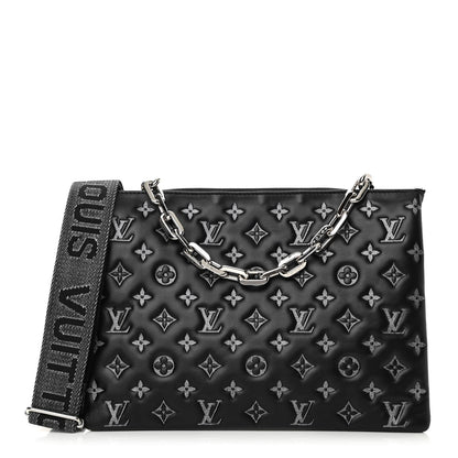 Louis Vuitton Lambskin Embossed Monogram Coussin MM Black Gray 1 of 11