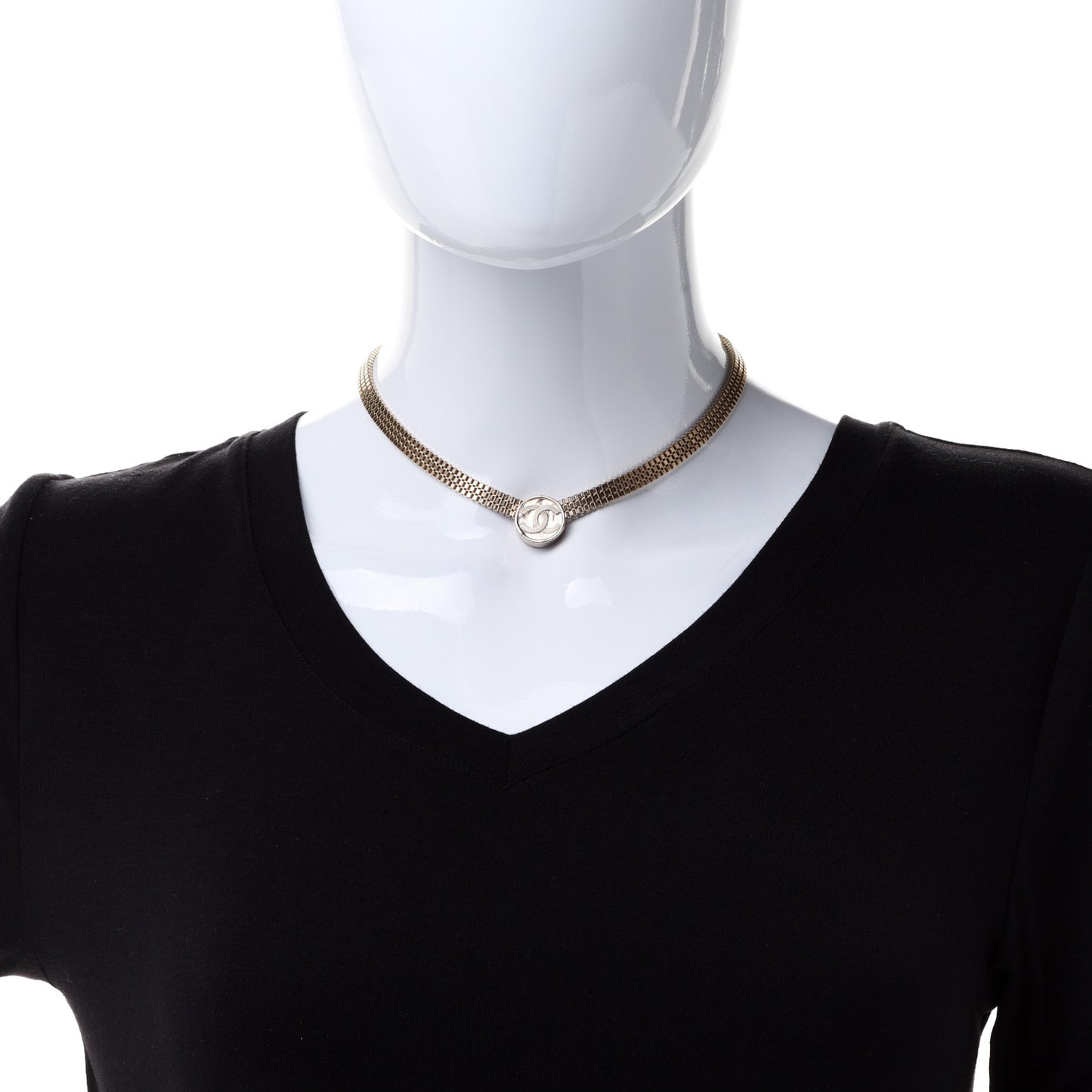 Metal Chain Link CC Medallion Choker Necklace Gold