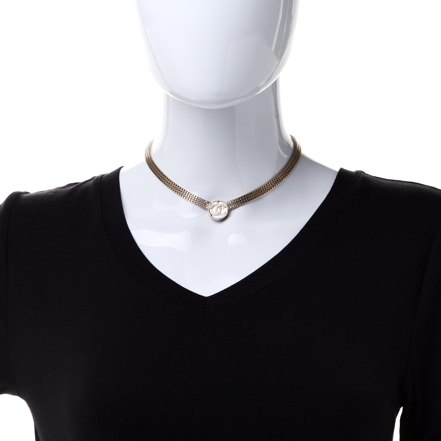 Chanel Metal Chain Link CC Medallion Choker Necklace Gold 2 of 5