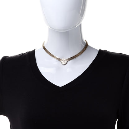 Chanel Metal Chain Link CC Medallion Choker Necklace Gold 2 of 5