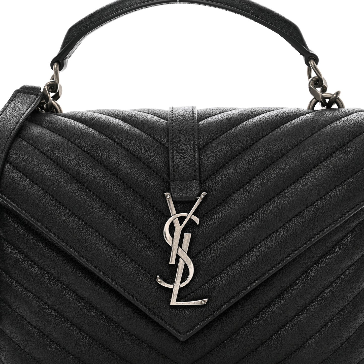 Sheepskin Matelasse Chevron Monogram Medium College Bag Black