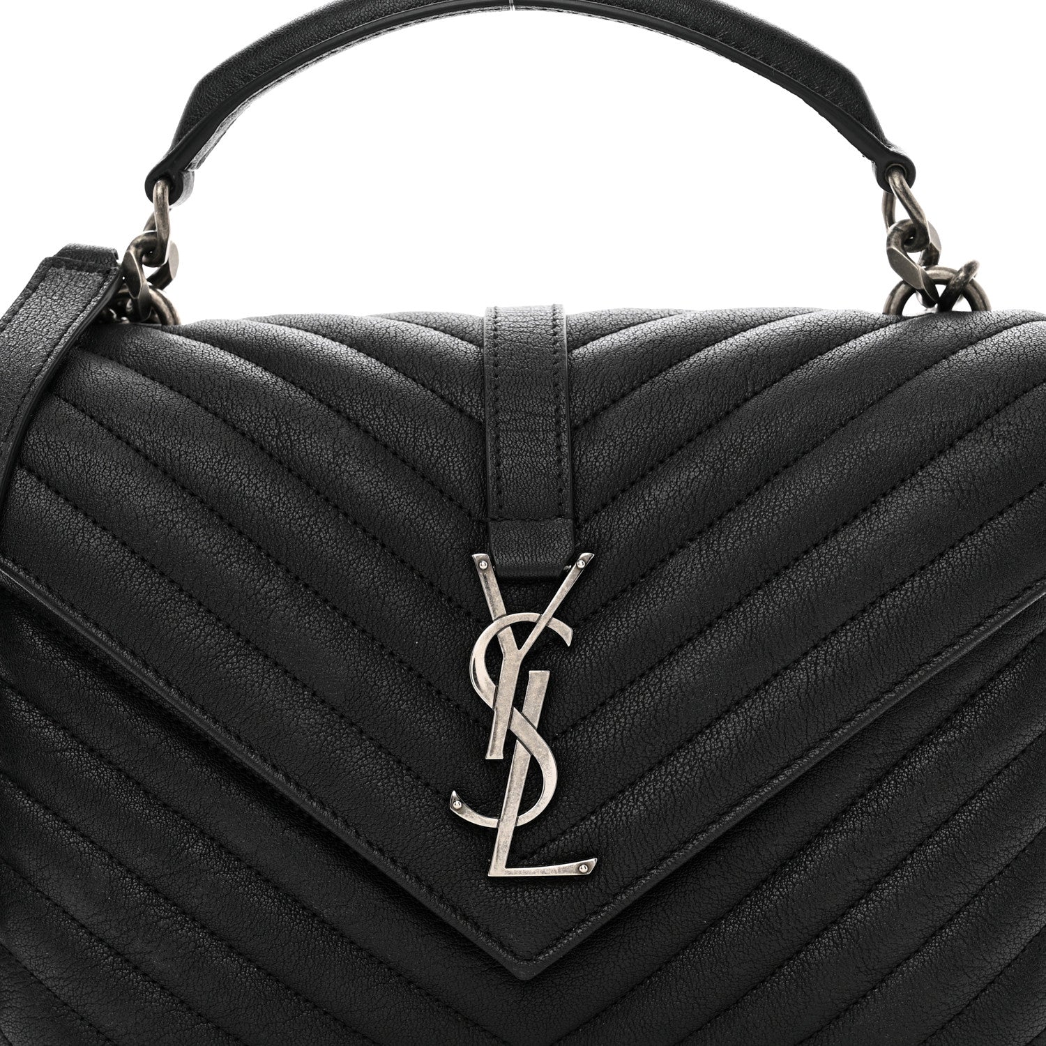 Saint Laurent Sheepskin Matelasse Chevron Monogram Medium College Bag Black 5 of 11
