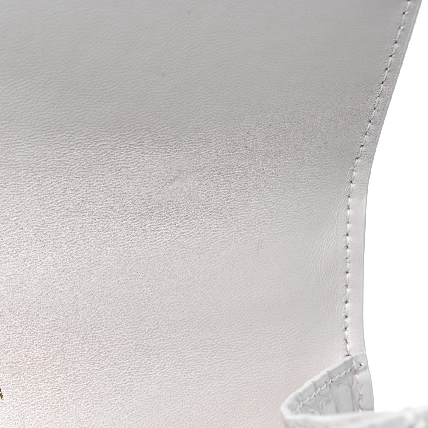Shiny Calfskin Crocodile Embossed Small Hourglass Top Handle Bag White