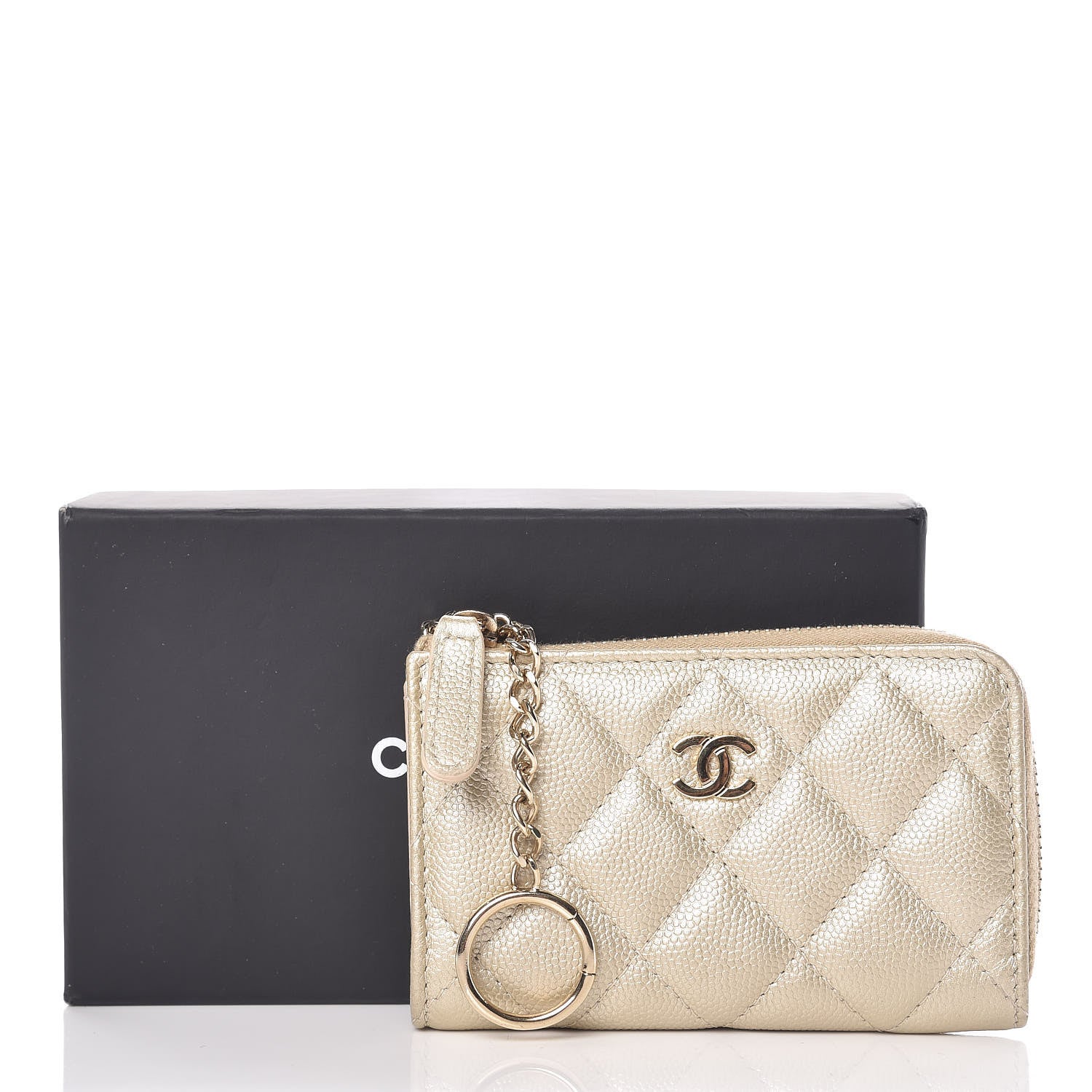 Chanel Metallic Caviar Quilted Key Holder Case Light Gold 10 of 10