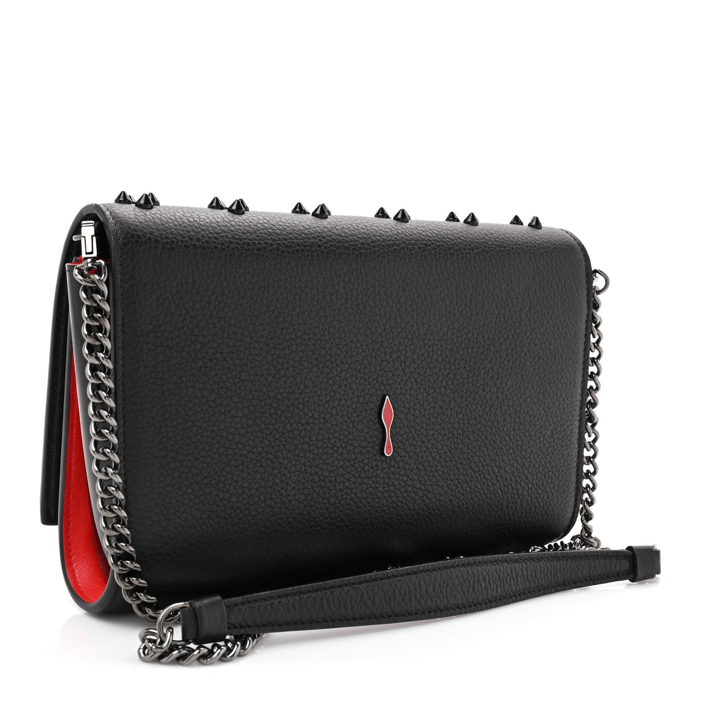 Calfskin Spikes Loubinthesky Paloma Clutch Black