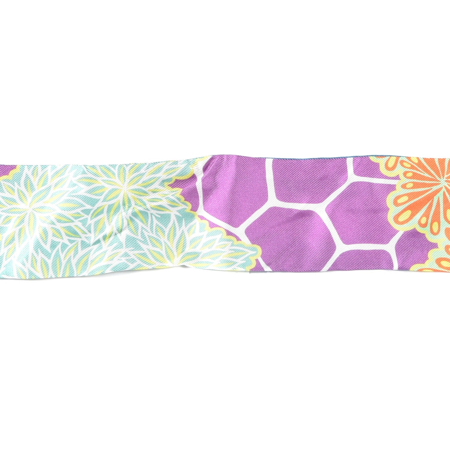 Hermes Silk The Three Graces Twilly Canard Mauve Jaune Fluo 3 of 3