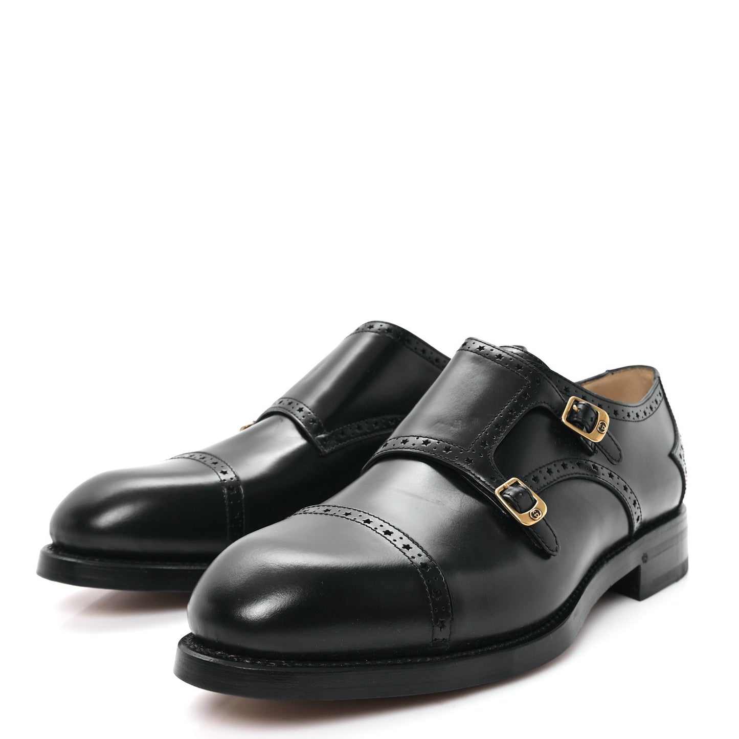 Calfskin Mens Double Monk Strap Loafers 11.5 Black