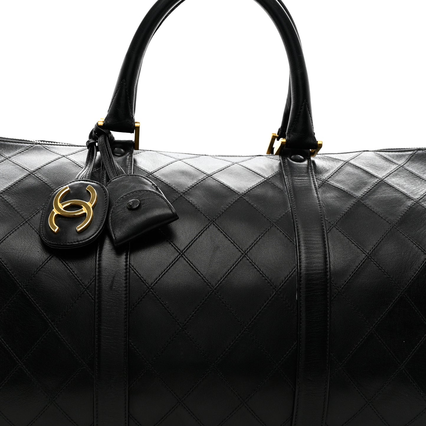 Lambskin Stitched Duffle Travel Bag Black