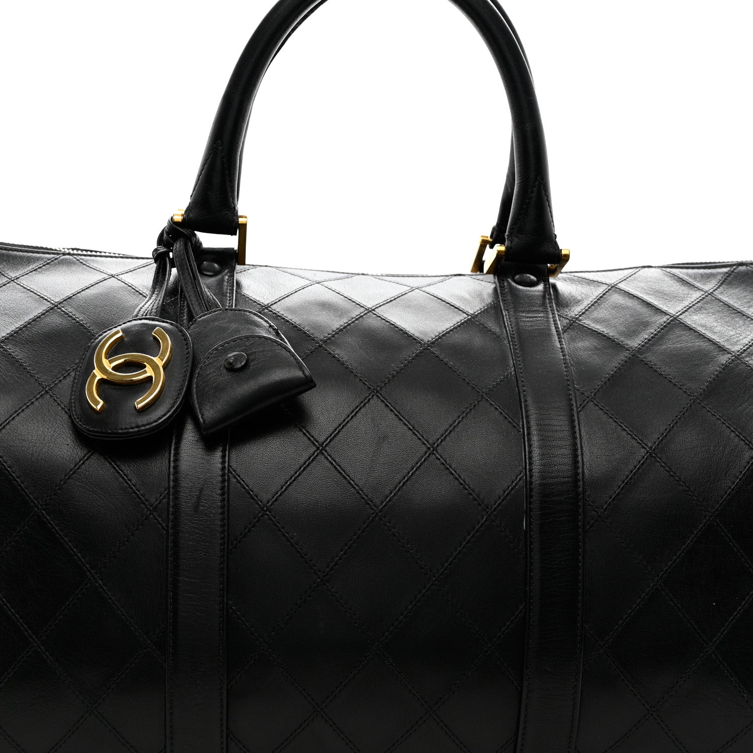 Chanel Lambskin Stitched Duffle Travel Bag Black 6 of 14