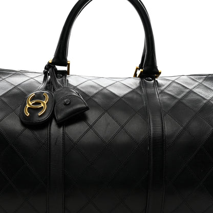 Chanel Lambskin Stitched Duffle Travel Bag Black 6 of 14
