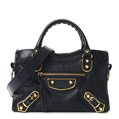 Balenciaga Chevre Gold Metallic Edge Hardware Mini City Bleu Nuit 1 of 11