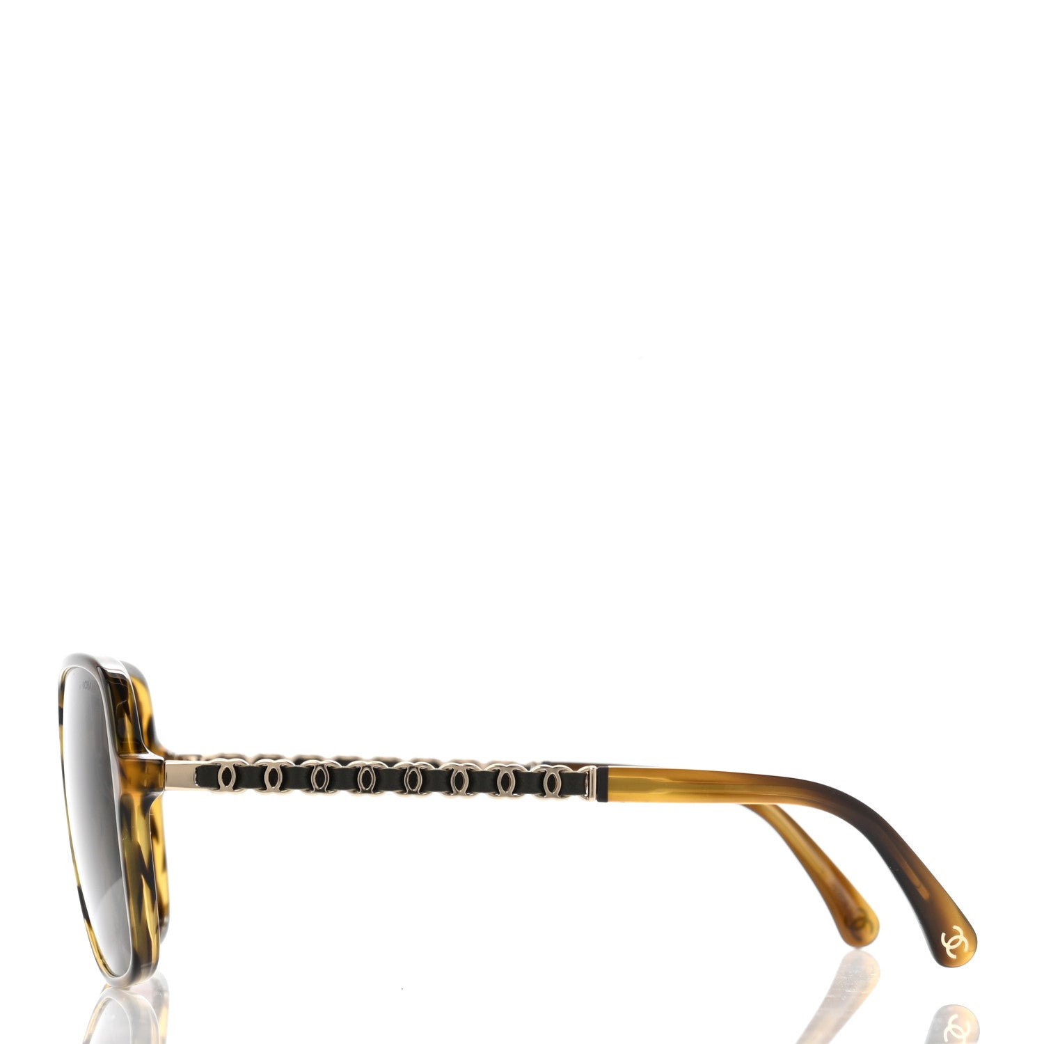 Chanel Metal Calfskin CC Chain Pilot Sunglasses 5439-Q Green Tortoise 3 of 8
