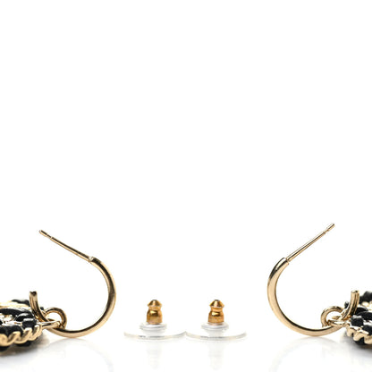 Chanel Crystal Lambskin Chain CC Vintage Allure Stud Earrings Black Gold 3 of 4