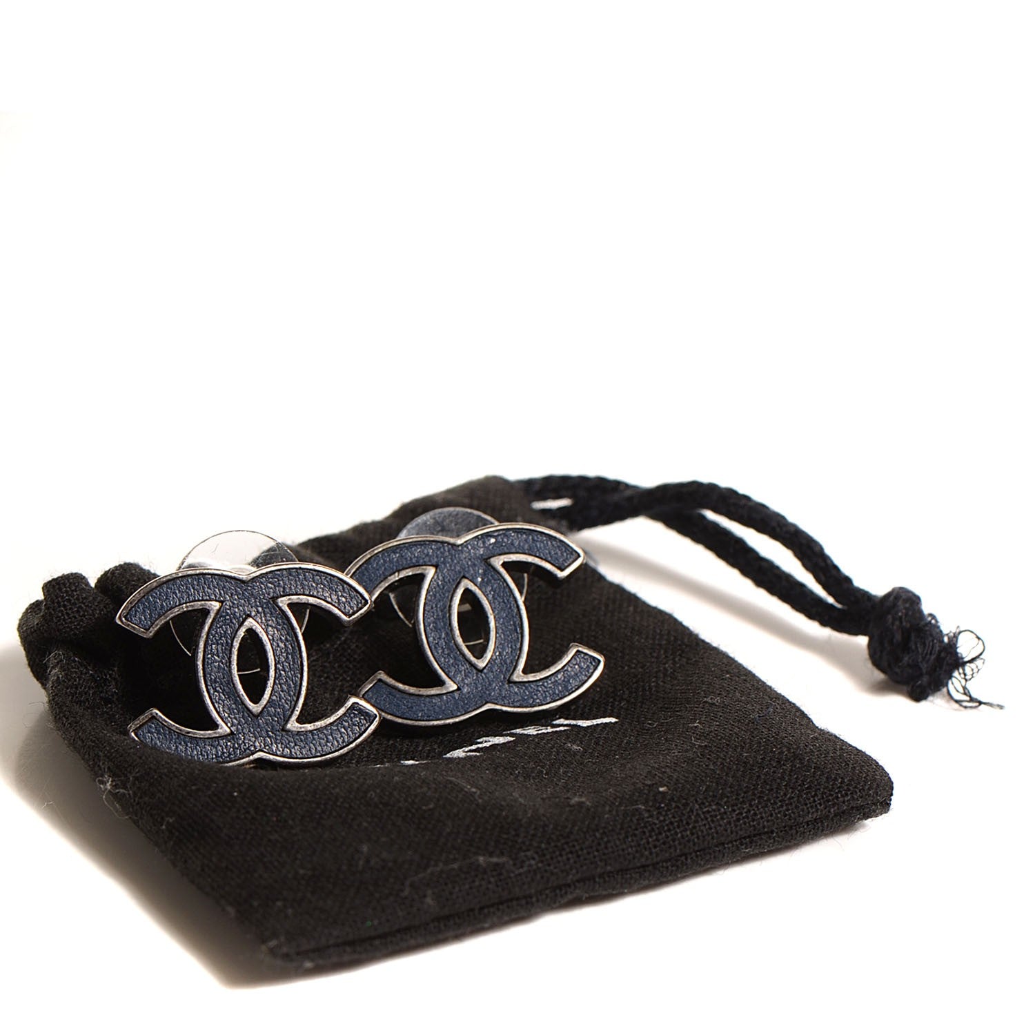 Chanel Lambskin CC Earrings Navy Blue 5 of 5