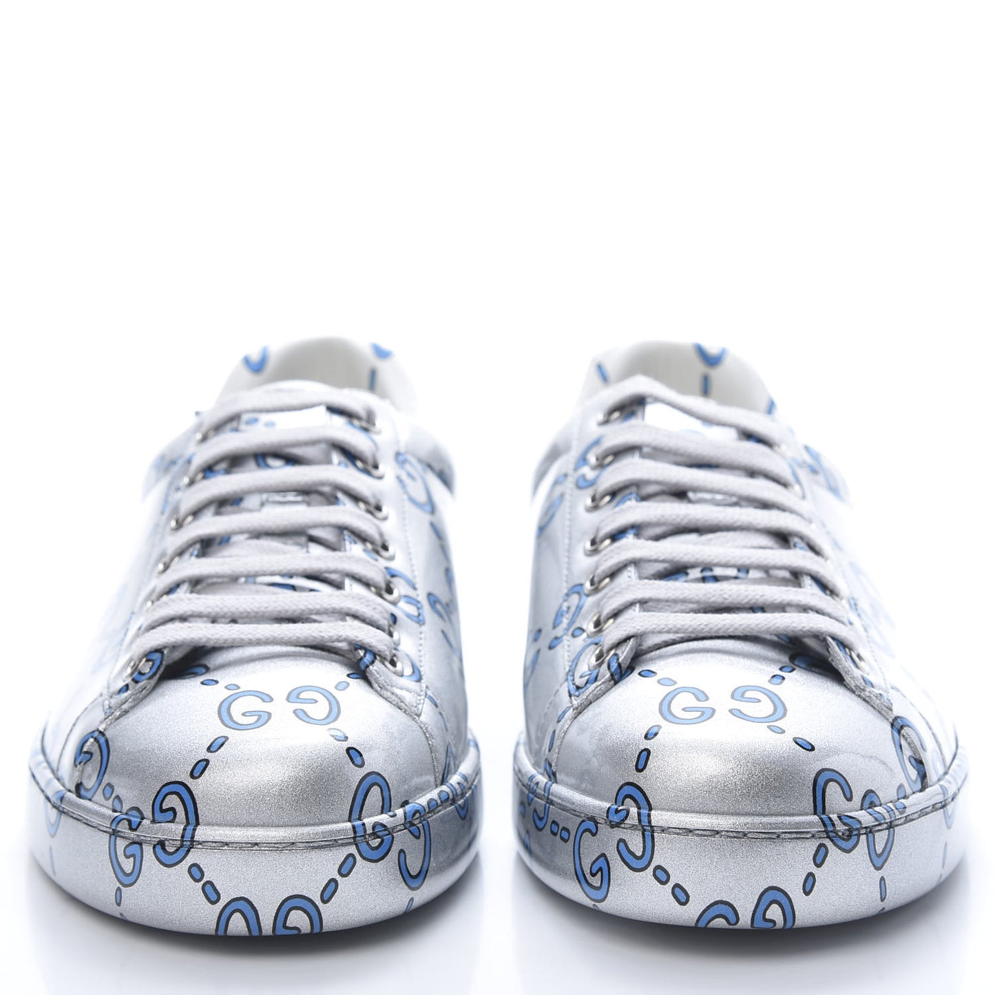 Miro Rubber Wax GucciGhost Print Mens New Ace Sneakers 7.5 Silver