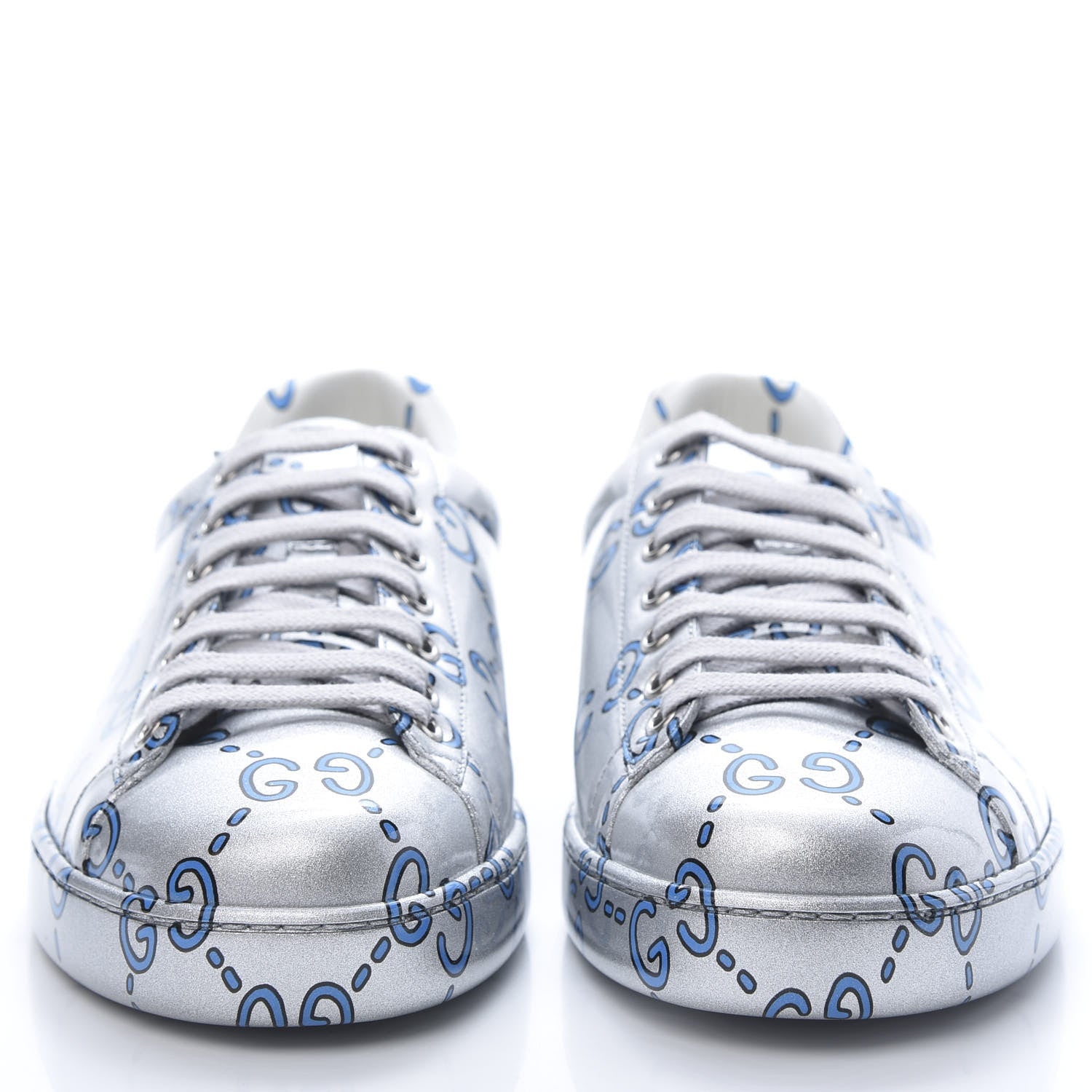 Gucci Miro Rubber Wax GucciGhost Print Mens New Ace Sneakers 7.5 Silver 2 of 8