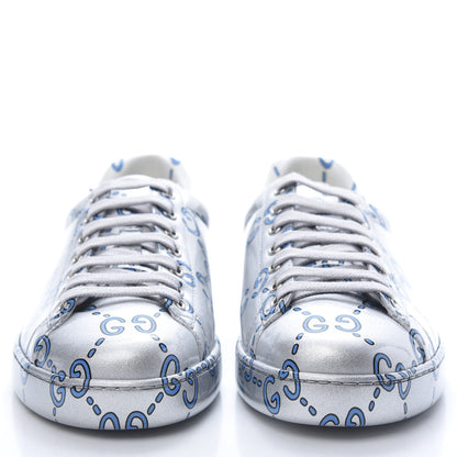 Gucci Miro Rubber Wax GucciGhost Print Mens New Ace Sneakers 7.5 Silver 2 of 8