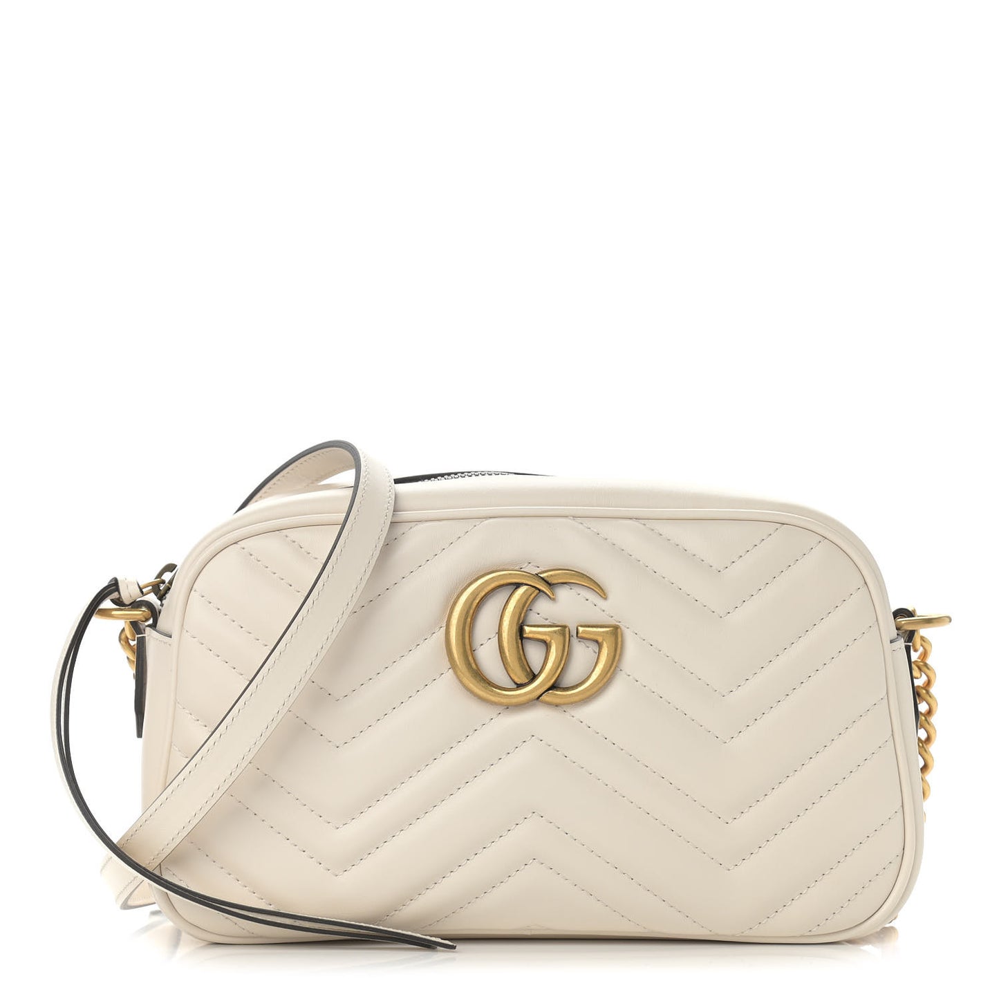 Calfskin Matelasse Small GG Marmont Chain Shoulder Bag White