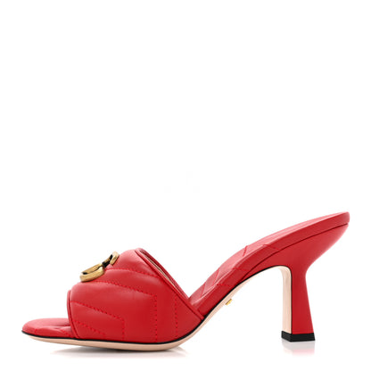 Gucci Nappa Matelasse GG Marmont 75mm Slide Sandals 38 Hibiscus Red 1 of 11