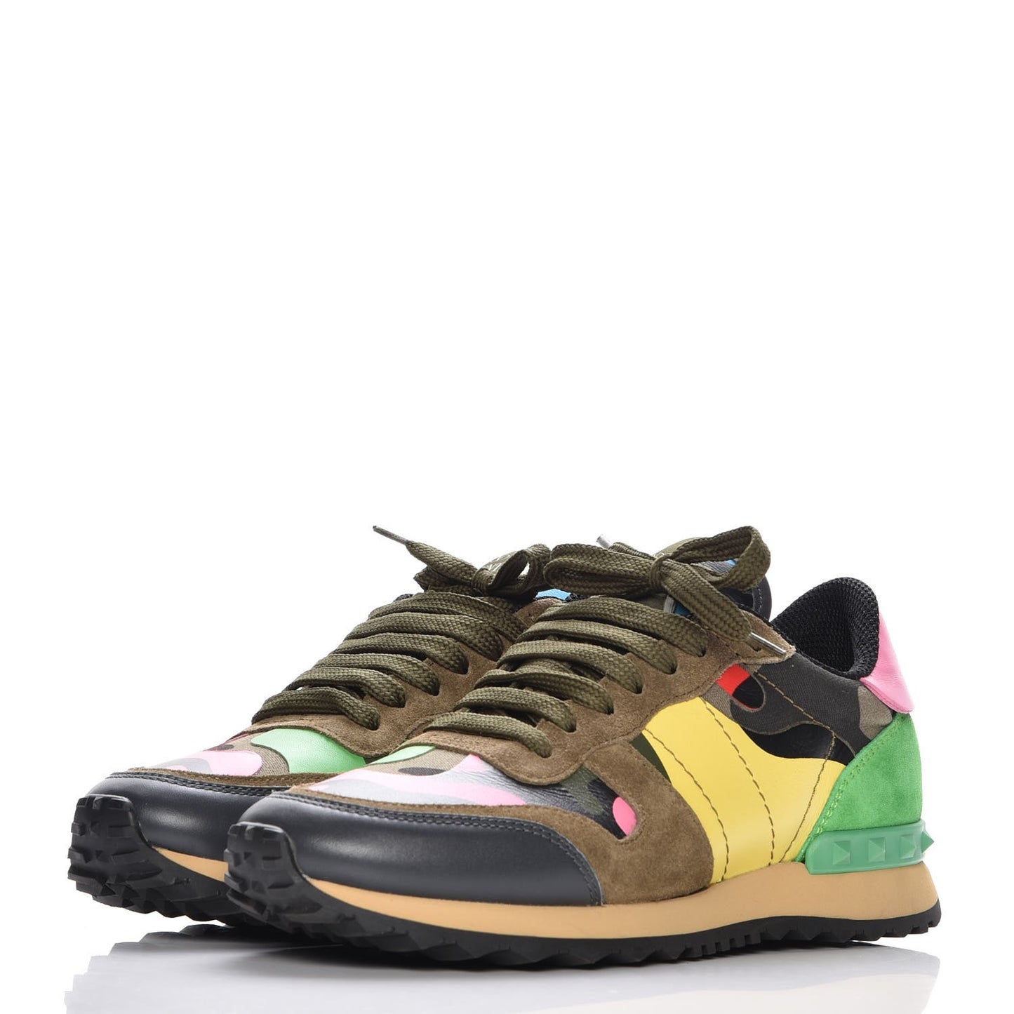 Nappa Suede Camouflage Womens Rockrunner Sneakers 36 Army Green Naples Yellow Ninphea