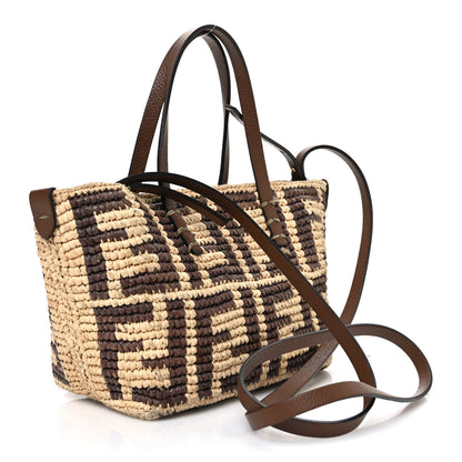 Fendi Raffia Cuoio Romano FF Crochet Mini Roll Tote  Natural Gianduia 3 of 13