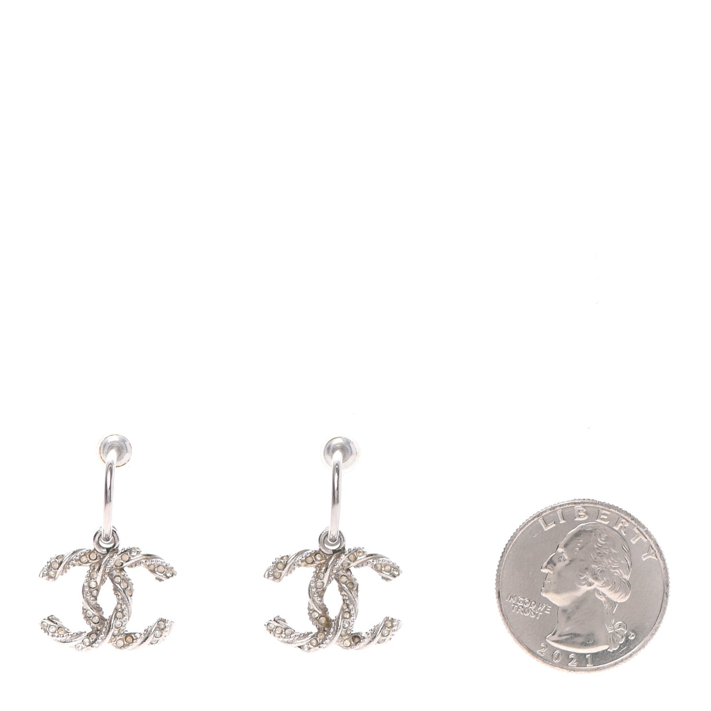Crystal Twisted CC Drop Earrings Silver