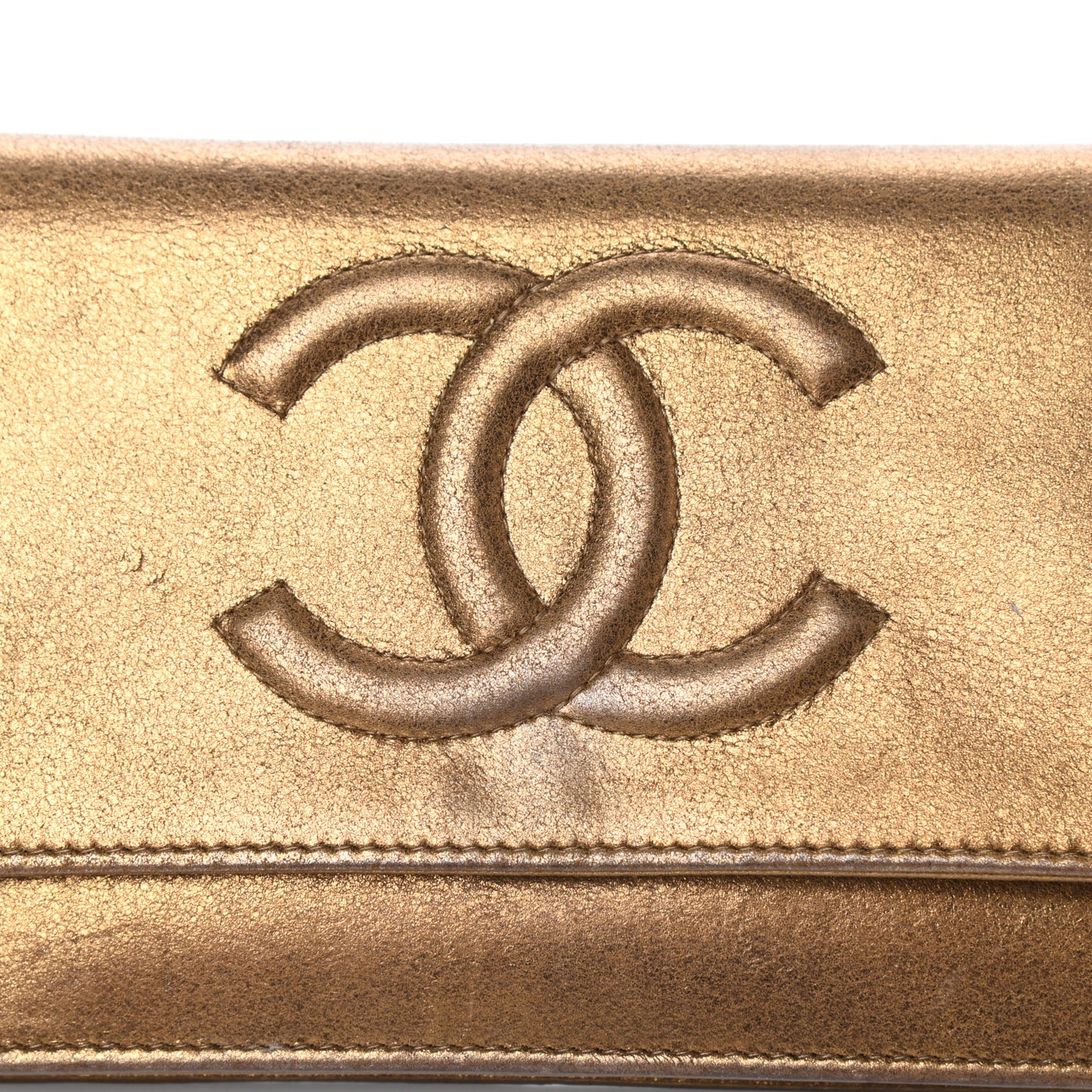 Metallic Lambskin Timeless Wallet on Chain WOC Gold