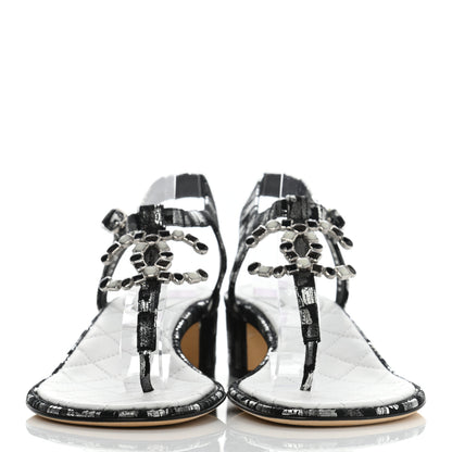 Chanel Laminated Suede Goatskin CC Thong Sandals 38.5 Black Silver 2 of 12