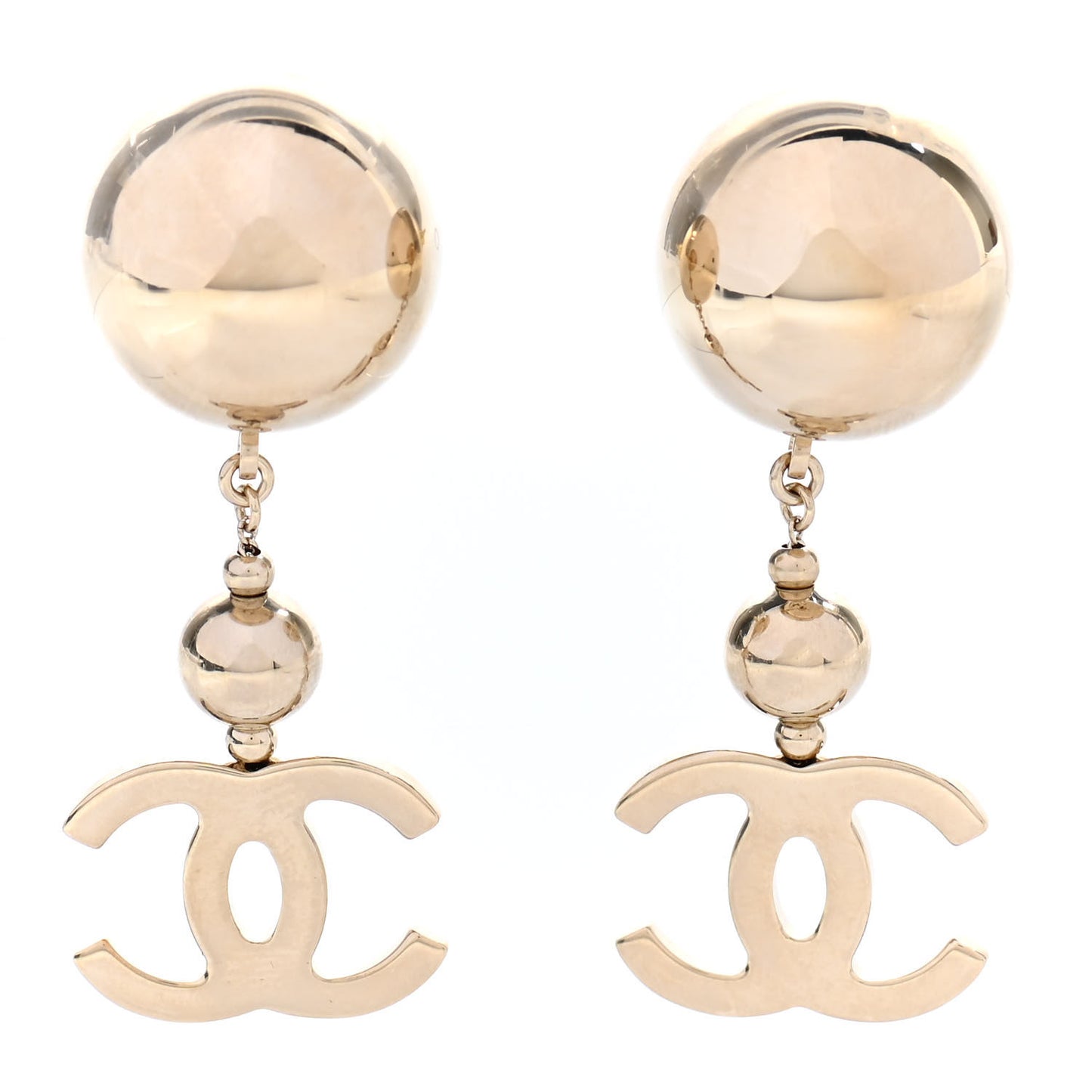 Metal CC Drop Earrings Gold