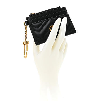Gucci Calfskin Matelasse Chevron GG Marmont Key Case Card Holder Black 2 of 7