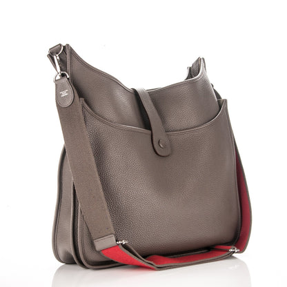 Hermes Taurillon Clemence Amazone Evelyne III TGM Etain Rouge Casaque 3 of 8