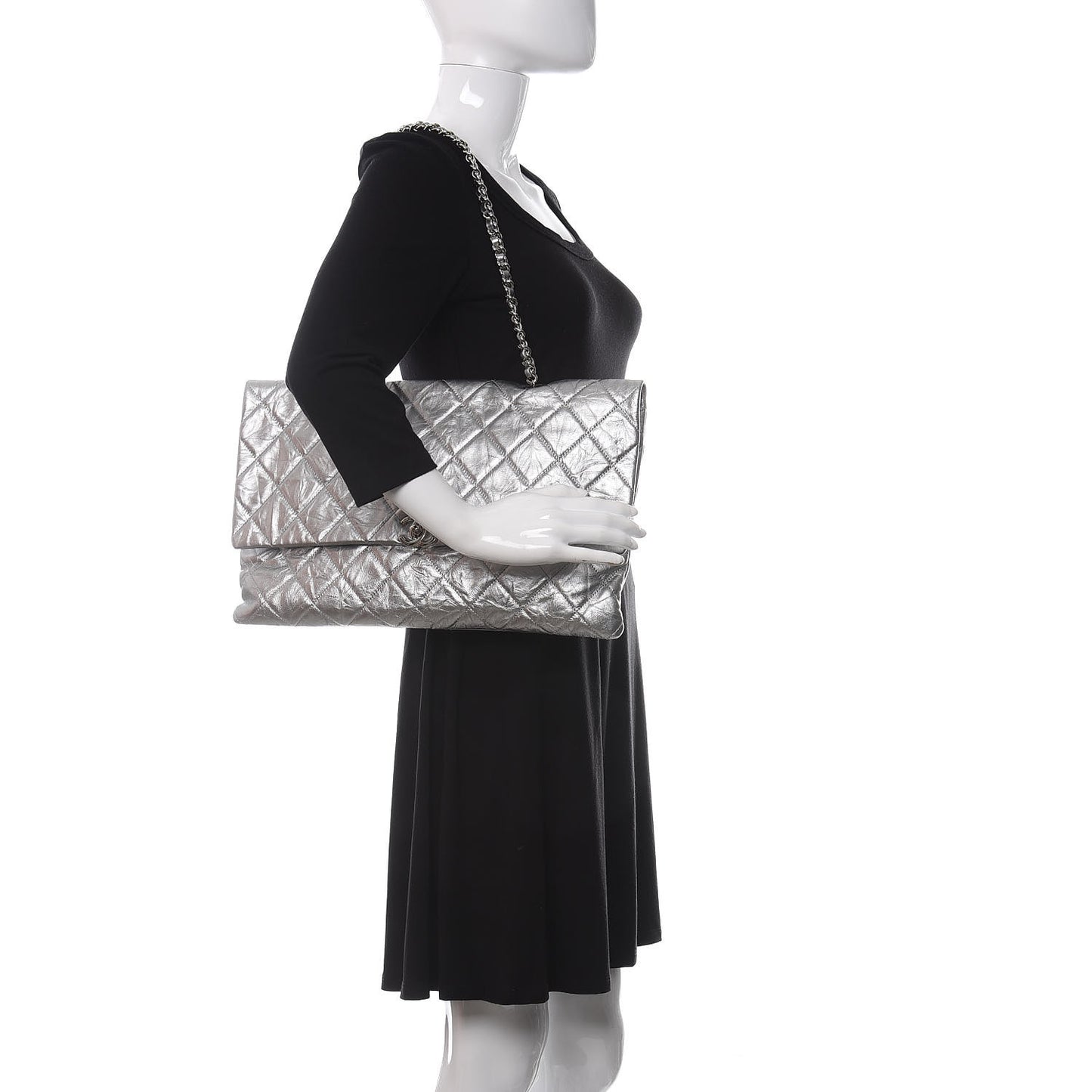Metallic Crumpled Calfskin Big Bang Large Flap Bag Silver