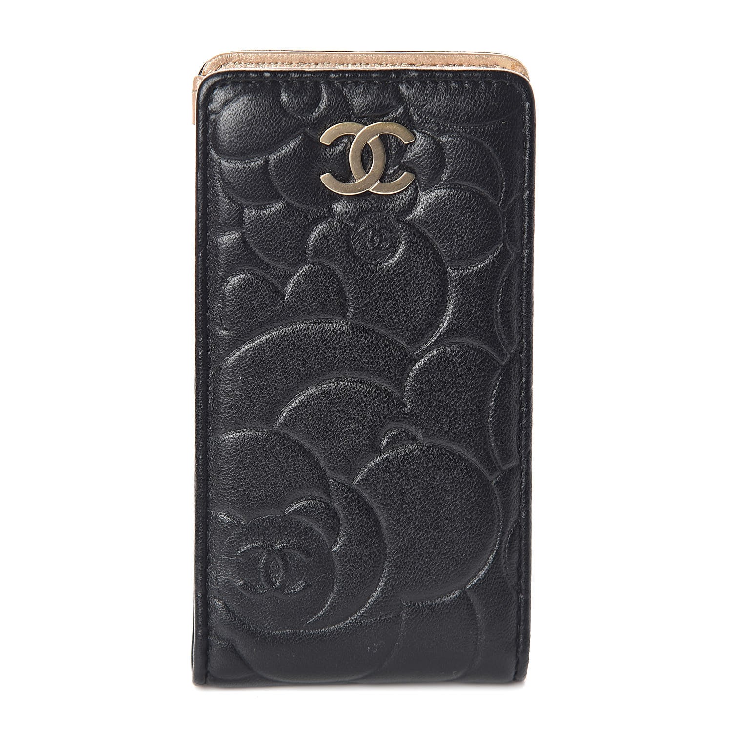 Chanel Lambskin Camellia Embossed Phone Case Black 1 of 9