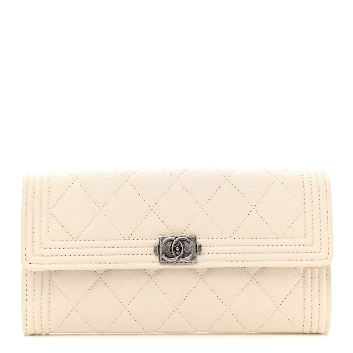 Chanel Caviar Quilted Large Boy Gusset Flap Wallet White 1 of 12