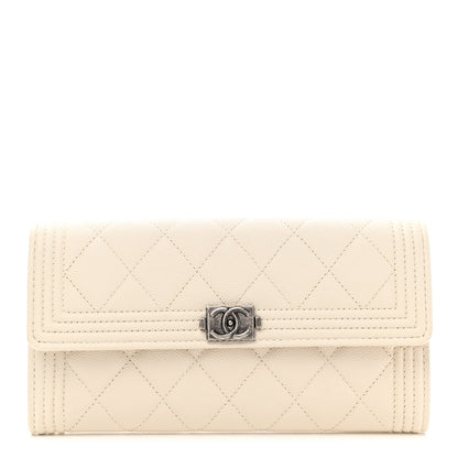 Chanel Caviar Quilted Large Boy Gusset Flap Wallet White 1 of 12