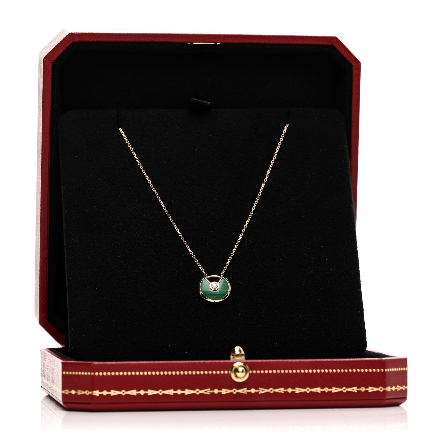18K Pink Gold Diamond Malachite XS Amulette de Cartier Pendant Necklace