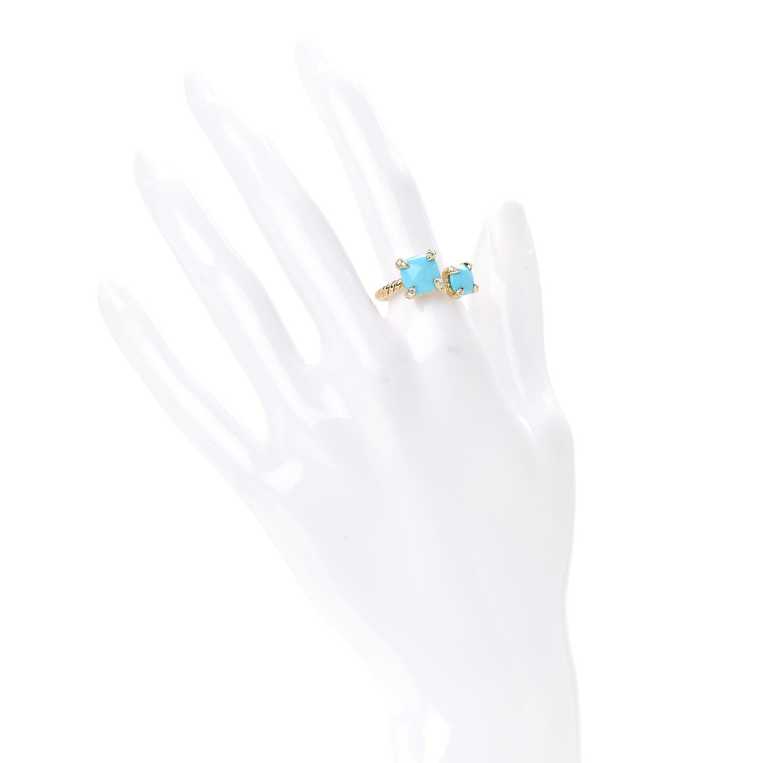 David Yurman 18K Yellow Gold Diamond Turquoise Chatelaine Bypass Ring 52 6 2 of 6