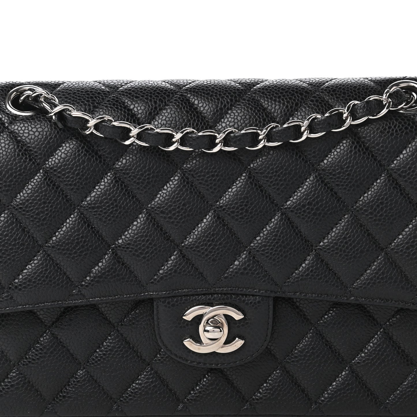 Caviar Quilted Medium Double Flap Black