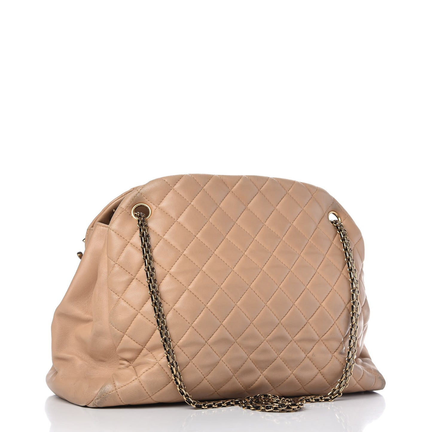 Lambskin Quilted Large Just Mademoiselle Bowling Bag Beige